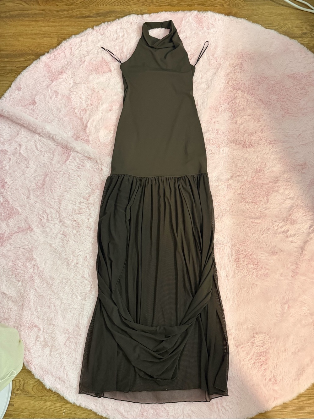 Zara Dark Brown Halter Maxi Dress with Sheer Skirt - Picture 13 of 14